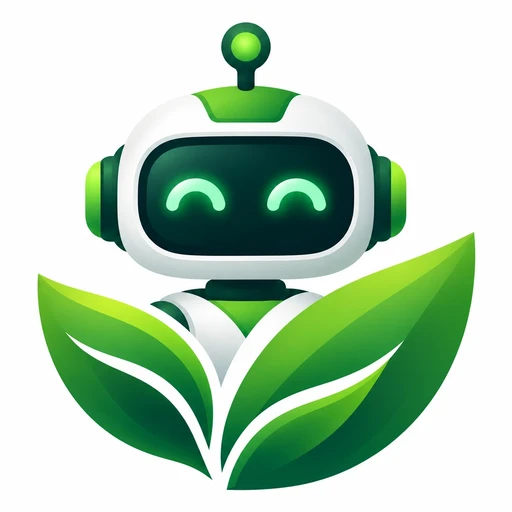 Aglier logo: a friendly robot rising from two green leaves